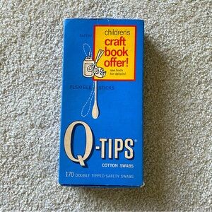 Vintage 1960s Q-tips box package movie prop bathroom qtips